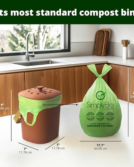 Simply Bio 3 Gallon Compostable Trash Bags Liners with Handle-Tie, Thick 0.67 Mil, 11.36 Liter, 80 Bags, Small Kitchen Food Scrap Waste Bag, ASTM D6400, US BPI and OK Compost Home Certified