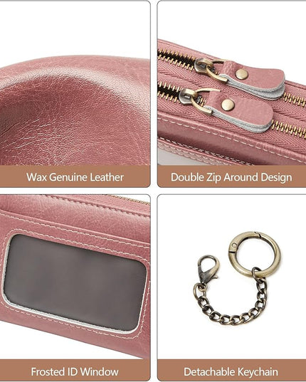 TFKGS Credit Card Holder for Women RFID Wallet Leather Womens Wallet with Zipper Blocking Keychain Card Accordion Wallets Gifts for Women Pink