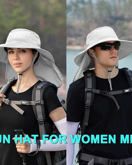 ZOORON Sun Hats for Men Women Fishing Hat with Neck Flap,UPF 50+ Sun Hat Waterproof Wide Brim Bucket Hats for Safari Hiking