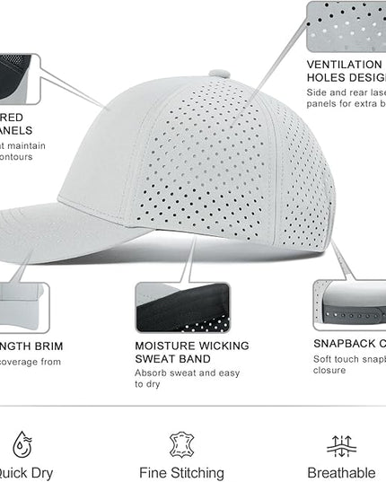 VOBOOM Men Quick Dry Baseball Cap Laser Cut Mesh Ball Curved Brim Snapback Hat