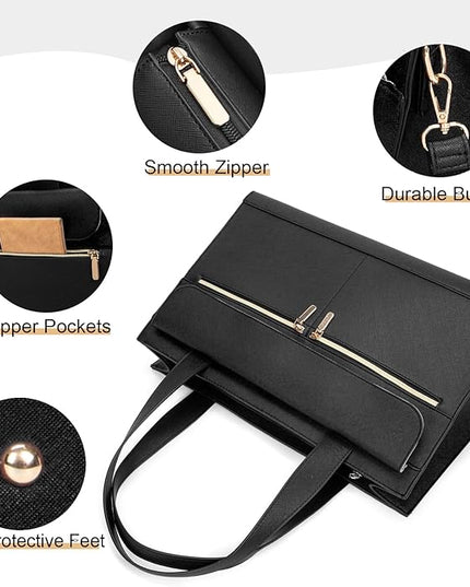 Laptop Bag for Women 15.6 Inch, Professional Tote Briefcase Purse, Eco-friendly Leather Teacher Bag Work Bag for Business