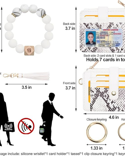 COOLANS Silicone Bracelet Wristlet Wallet Credit Card Holder RFID,ID Window,Key Ring Tassel,Slim Wallet Women Keychain Purse