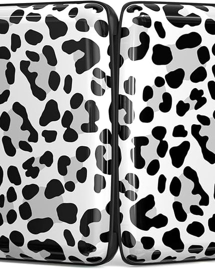 Atufsuat Credit Card Holder, Mini Aluminum Card Wallet RFID Blocking Slim Metal Hard Card Case for Women Men, White Leopard