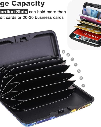 ELFISH Mini RFID Aluminum Wallet Credit Cards Holder Business Card Case Metal ID Case for Men Women (Sun flower)
