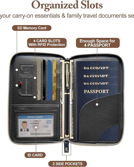 Passport Holder for Travel Women and Men RFID Passport Holder with Card Slots Holder Passport Case Passport cover Passport Wallet Travel Essentials and Accessories (Zipper, ZN-Black Zipper)