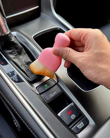 Car Detailing Brush, Soft Bristle Cleaning Brush, Scratch-Free Auto Duster Tool for Dashboard, Air Vents, Leather & Interior Cleaning (Pink&Brown)
