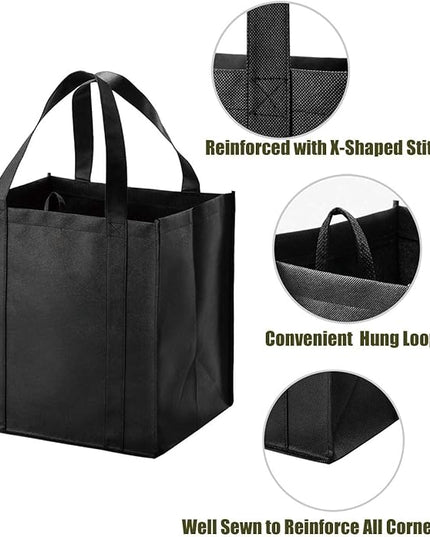 NERUB 10 Pack Reusable Reinforced Handle Grocery Bags - Heavy Duty Large Shopping Totes with Thick Plastic Bottom can hold 40 lbs
