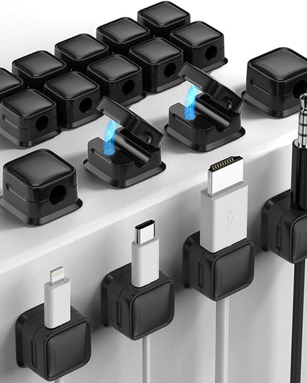 18 Pack Magnetic Cord Organizer Holder,Strong Adhesive Desk Cable Management Easy Open,Organize Phone Charging Cords Wire Holder Organizer Neatly for Home,Office,Car,Desk,Nightstand-Black