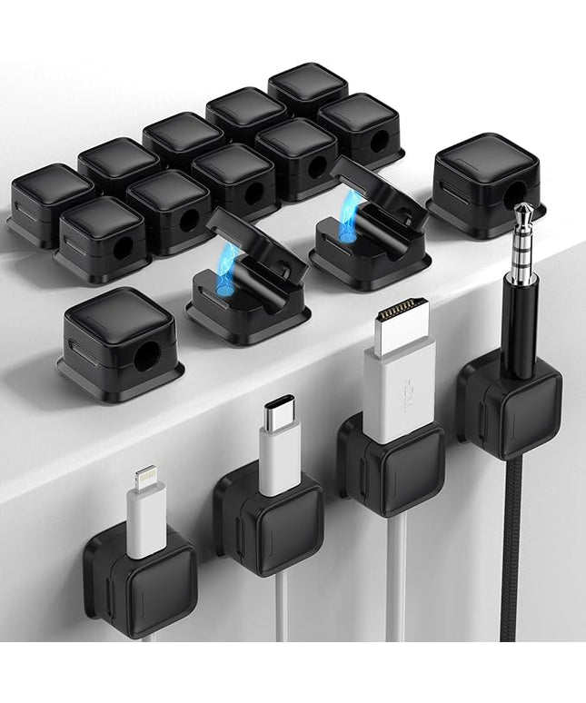 18 Pack Magnetic Cord Organizer Holder,Strong Adhesive Desk Cable Management Easy Open,Organize Phone Charging Cords Wire Holder Organizer Neatly for Home,Office,Car,Desk,Nightstand-Black