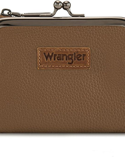 Montana West Wrangler Women's Wallet RFID Blocking Wallets Small Bifold Credit Card Holder with Kiss Clasp Khaki