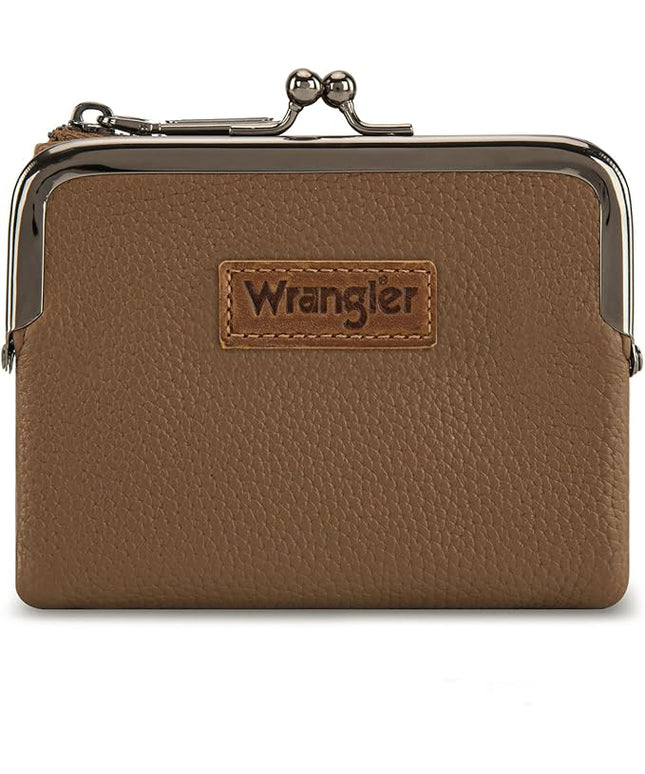Montana West Wrangler Women's Wallet RFID Blocking Wallets Small Bifold Credit Card Holder with Kiss Clasp Khaki