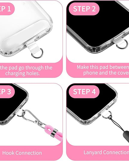 CACOE Phone Lanyard 2 Pcs-1 Pcs Adjustable Neck Strap, 1 Pcs Wrist Strap, 2 Pads, Universal Crossbody Multifuctional Cell Phone Lanyards Compatible with Most Smartphones(Light Pink)