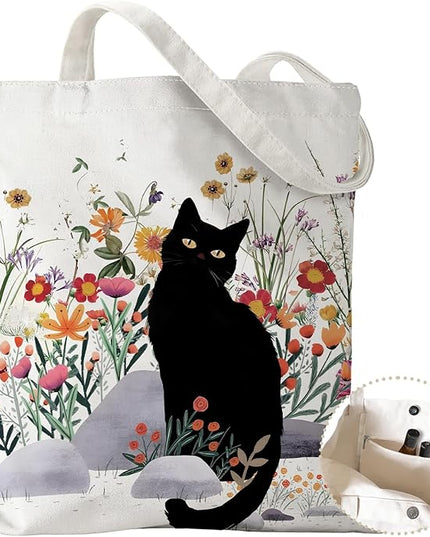 Aesthetic Canvas Tote Bag with Zipper Pockets & Snaps for Women,Reusable Shopping Grocery Bags Gifts -Work, Gym