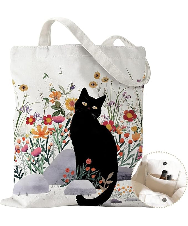 Aesthetic Canvas Tote Bag with Zipper Pockets & Snaps for Women,Reusable Shopping Grocery Bags Gifts -Work, Gym