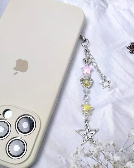 2PCS Cute Phone Charms Aesthetic Y2k Pink Guitar Strawberry Star Phone Straps Key Chains for Keys Bags Camera