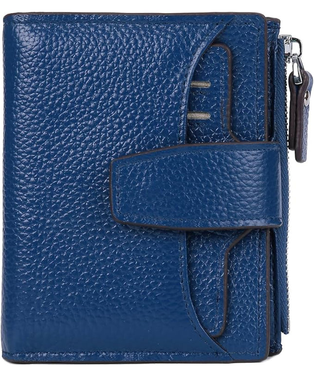 AINIMOER Women's RFID Blocking Leather Small Compact Bi-fold Zipper Pocket Wallet Card Case Purse with id Window