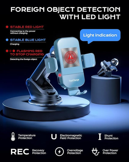 CHGeek 15W Fast Charging Auto Clamping Car Charger Phone Mount Phone Holder (Cyan)