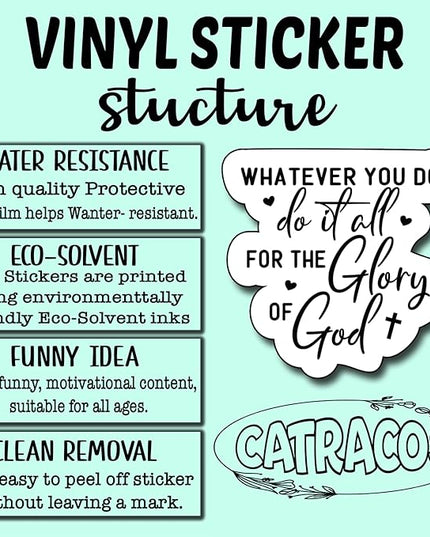 (3Pcs) Whatever You Do Do It All for The Glory of God Sticker, Christian Gifts Decorate Books Laptop Phone, Water Bottles Kindles Stickers, Tumbler Sticker Waterproof Vinyl Decorate 3" Inch
