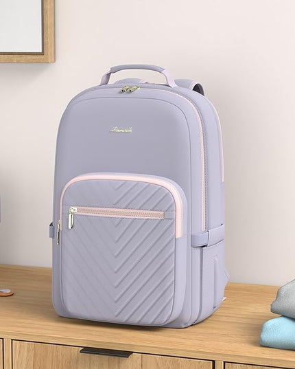 LOVEVOOK Laptop Backpack for Women 18.4 inch,Cute Womens Travel Backpack Purse,Professional Laptop Computer Bag,Waterproof Work Business College Teacher Bags Carry on Backpack with USB Port,Grey Pink