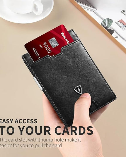 RUNBOX Mens Slim Wallet with Money Clip RFID Blocking Bifold Credit Card Holder for Men with Gift Box
