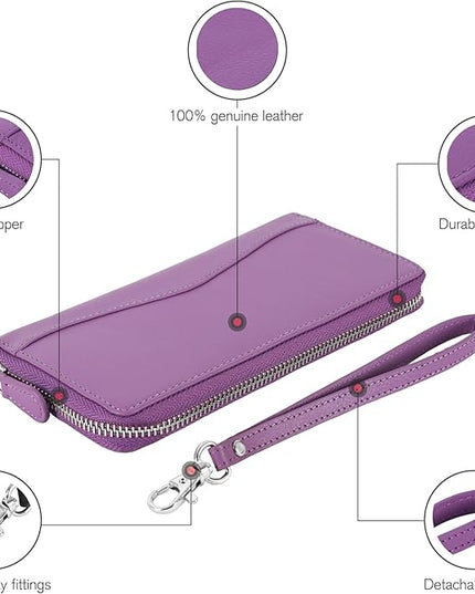 Oak Leathers Purple Leather Wallet for Women - RFID Womens Wallet Clutch with 8 Credit Card Holder, Coin Pocket, Gift for Women’s