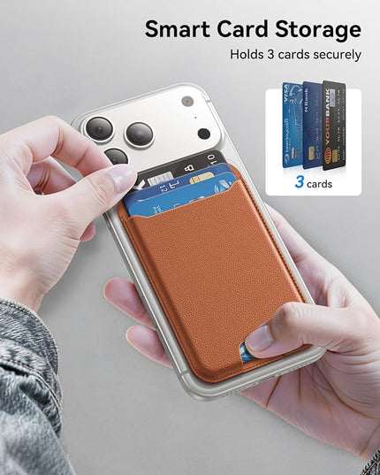 TWZKG for MagSafe Wallet, 3 Card Holder, Slim Magnetic Phone Wallet for iPhone 17/16/15/14/13/12 Pro Max Plus Air Series,RFID Blocking Vegan Leather,Brown