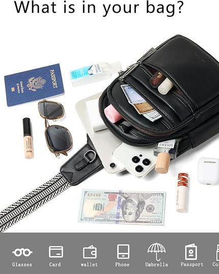 Sling Bag for Women Cross Body Bags Fanny Packs Shoulder Bag Sling Backpack Vegan Leather Trendy Travel Purses Black