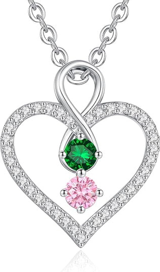 LOUISA SECRET Infinity Double Birthstone Necklace, 925 Sterling Silver Tiny Pendant Heart Necklace for Women Wife Her, Best Jewelry Gift Heart Jewelry Meaningful Gift for Valentine's Day, Christmas, Birthday Anniversary
