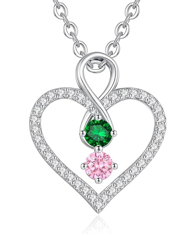 LOUISA SECRET Infinity Double Birthstone Necklace, 925 Sterling Silver Tiny Pendant Heart Necklace for Women Wife Her, Best Jewelry Gift Heart Jewelry Meaningful Gift for Valentine's Day, Christmas, Birthday Anniversary