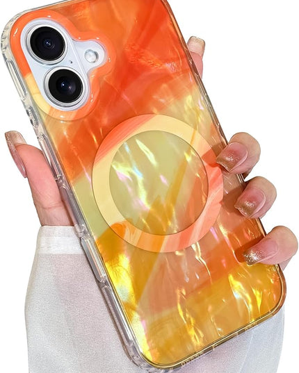 Cute Case for iPhone 17 Case for Women Girls [Compatible with Magsafe] with Translucent Pearl Pattern Design, Aesthetic Girly Magnetic Protective Phone Cover, Orange