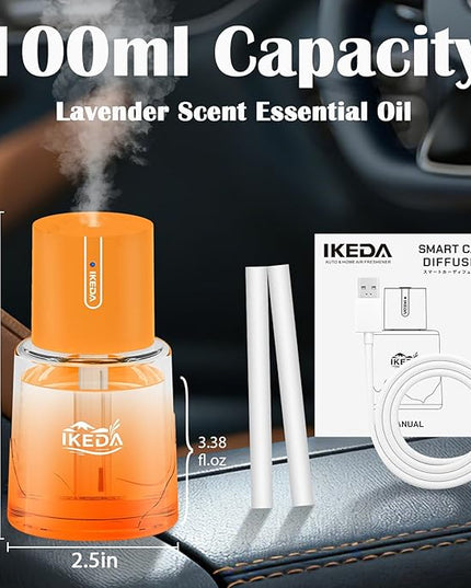 Smart Car Air Freshener,100ml Essential Oil Diffuser Aroma Diffuser, 3 Mode Adjustable Mini Scent Spray for Car with Touch Switch, Automotive Humidifier for Gift(Orange, Lavender)