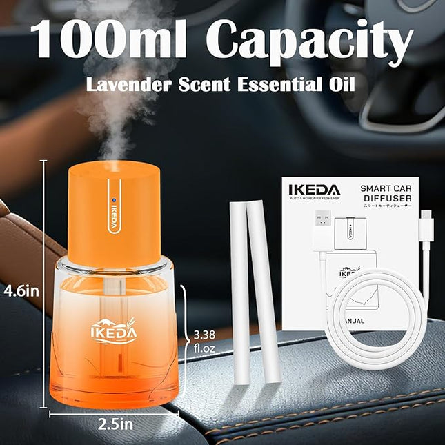 Smart Car Air Freshener,100ml Essential Oil Diffuser Aroma Diffuser, 3 Mode Adjustable Mini Scent Spray for Car with Touch Switch, Automotive Humidifier for Gift(Orange, Lavender)