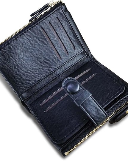 AOXONEL Women's Wallets Leather Wallets for Women Rfid Small Ladies Wallet Billfolds for Women,Trifold Mini Wallets for Women with Double Zipper Coin Pocket (Black)
