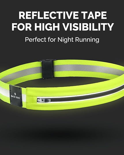 Back Bay Reflective Running Belt for Women & Men [Fits ALL Phones], Runners Fanny Pack, Money Belt, Reflective Running Gear, Waist Bag Workout Gear, iPhone Runner's Phone Holder Waist Pack