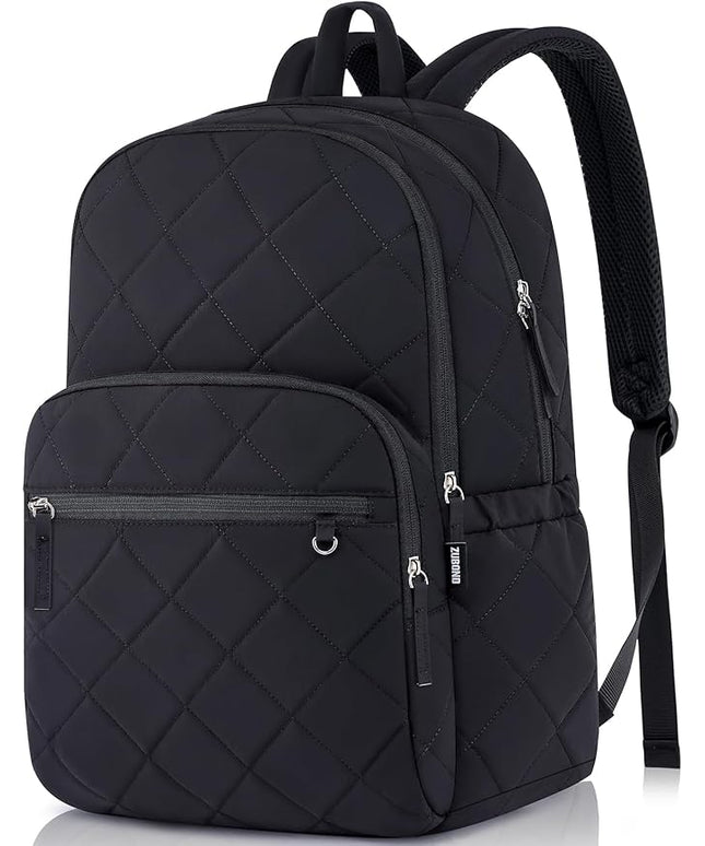College Laptop Backpack, School Backpack for Girls Boys, Quilted Casual Daypack, Water-Resistant Bookbag for 15.6 Inch Laptop, Black