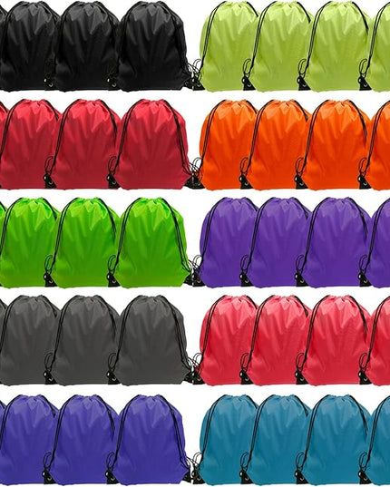 GoodtoU 40 Pack Drawstring Backpacks Bulk - Waterproof Nylon Cinch Bags for School, Gym, Homeless Care Packages (10 Colors) - Lightweight Reusable Sports Sack for Kids & Adults