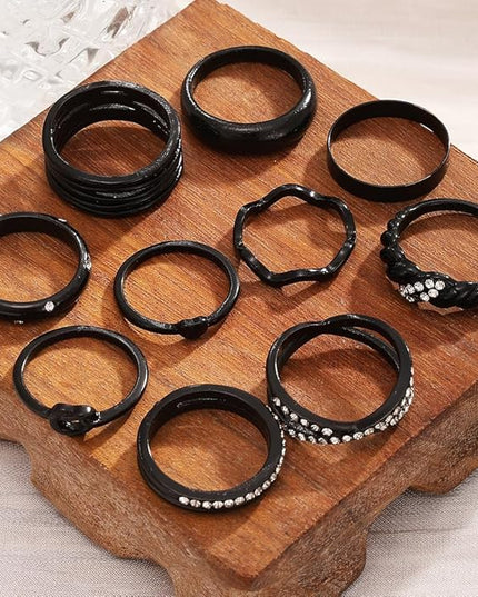 KISS WIFE Goldenen Silvery Black Kunckle Rings Set for Women, Dainty Simple Trendy Cute Stackable Finger Rings Pack, Perfect for Stacking Layering on Thumb and Knuckle, Mixed Size, Jewelry Gift