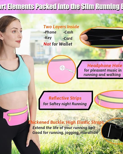 USHAKE Slim Running Belt, Ultra Light Bounce Free Waist Pouch Fitness Workout Belt Sport Waist Pack Exercise Waist Bag for Apple iPhone Samsung in Running Gym Marathon Cycling