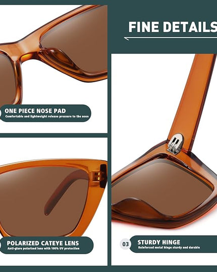 WOWSUN Narrow Small Vintage Polarized Cat Eye Sunglasses for Women