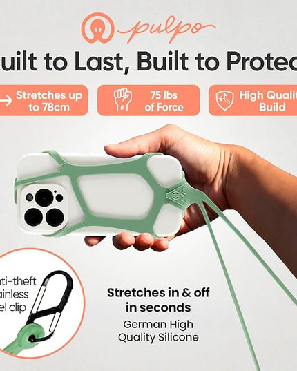Pulpo Safety Cell Phone Lanyard Green Fits Smartphones 6.1 to 6.8” - Anti Theft Phone Strap for Men & Women, Lanyards for Phones, Hiking Phone Holder & Cellphone Lanyard, Silicone Crossbody Straps