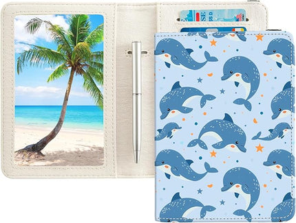 Passport Holder,Cute Passport Cover for Women Men,Travel Document Organizer Holder Boy Girl Wallet personalized Leather Rfid Passport Wallet (Dolphin)