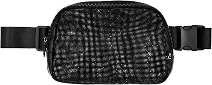 C.C Rhinestone Fanny Pack – Sparkly Waist Bag for Women, Crossbody Belt Bag with Adjustable Strap (Rhinestone - Black)