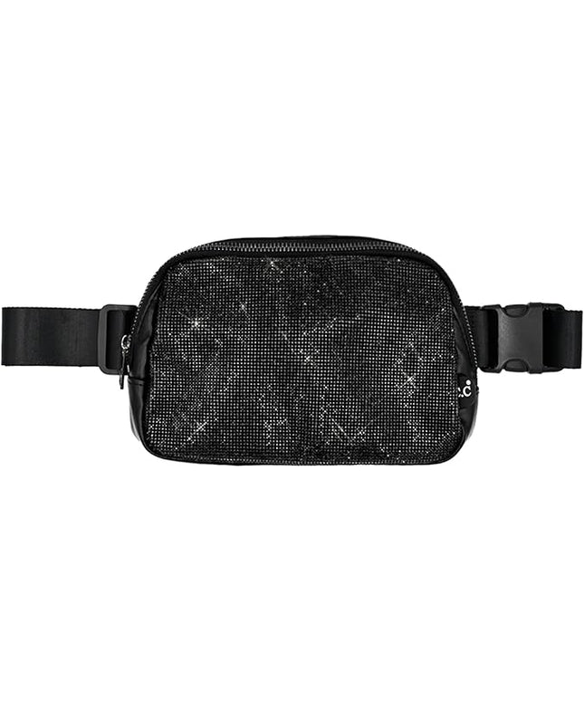 C.C Rhinestone Fanny Pack – Sparkly Waist Bag for Women, Crossbody Belt Bag with Adjustable Strap (Rhinestone - Black)