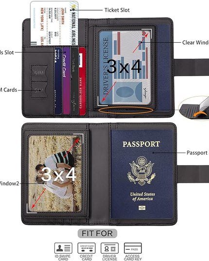 Melsbrinna Rfid Passport Holder for Travel women/Men, Cute Passport Wallet Rfid Blocking Card Slots, Rfid Passport Cover/CaseTravel Wallet, Passport Book Holder (1, Black)