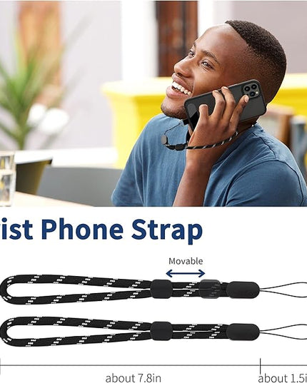 CACOE Phone Lanyard 2 Pcs-1 Pcs Adjustable Neck Strap, 1 Pcs Wrist Strap, 2 Pads, Universal Crossbody Multifuctional Cell Phone Lanyards Compatible with Most Smartphones(Black Silver)