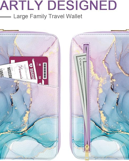 Family Passport Holder Wallet RFID Blocking Document Organizer PU Leather Mulit-purpose Travel Wallet Credit Cards Case for Women Men, Gradient Marble