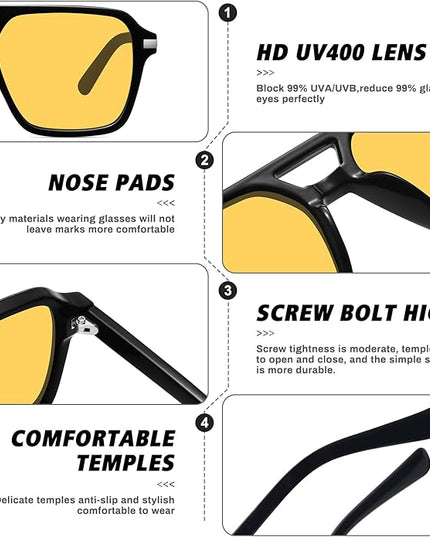 Retro Aviator Sunglasses for Women Men Trendy Classic Square 70s 80s 90s Vintage Shades Double Bridge Aviators FZN813