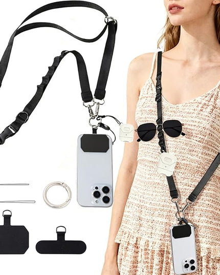 Cell Phone Lanyard with Detachable Phone Wrist Strap 3 in 1 Anti Theft Adjustable Crossbody Phone Strap Around the Neck, for Keys, ID Badges, Compatible with iPhone, Vacation Essentials, Black