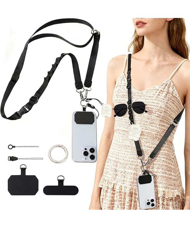 Cell Phone Lanyard with Detachable Phone Wrist Strap 3 in 1 Anti Theft Adjustable Crossbody Phone Strap Around the Neck, for Keys, ID Badges, Compatible with iPhone, Vacation Essentials, Black
