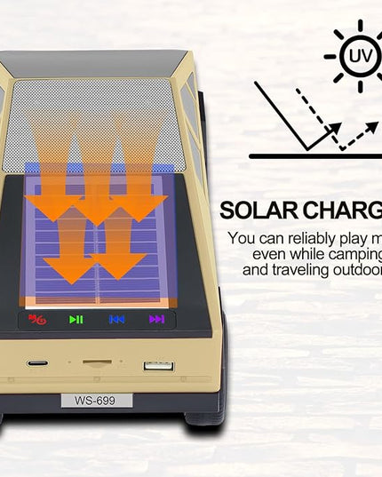 Solar-Powered car-Shaped Bluetooth Speaker, Portable Wireless Stereo, high-Definition Sound Quality, TWS Dual-Ear Pairing, Truck-Shaped Speaker, Suitable for Home, Office and Gift (GLOD)